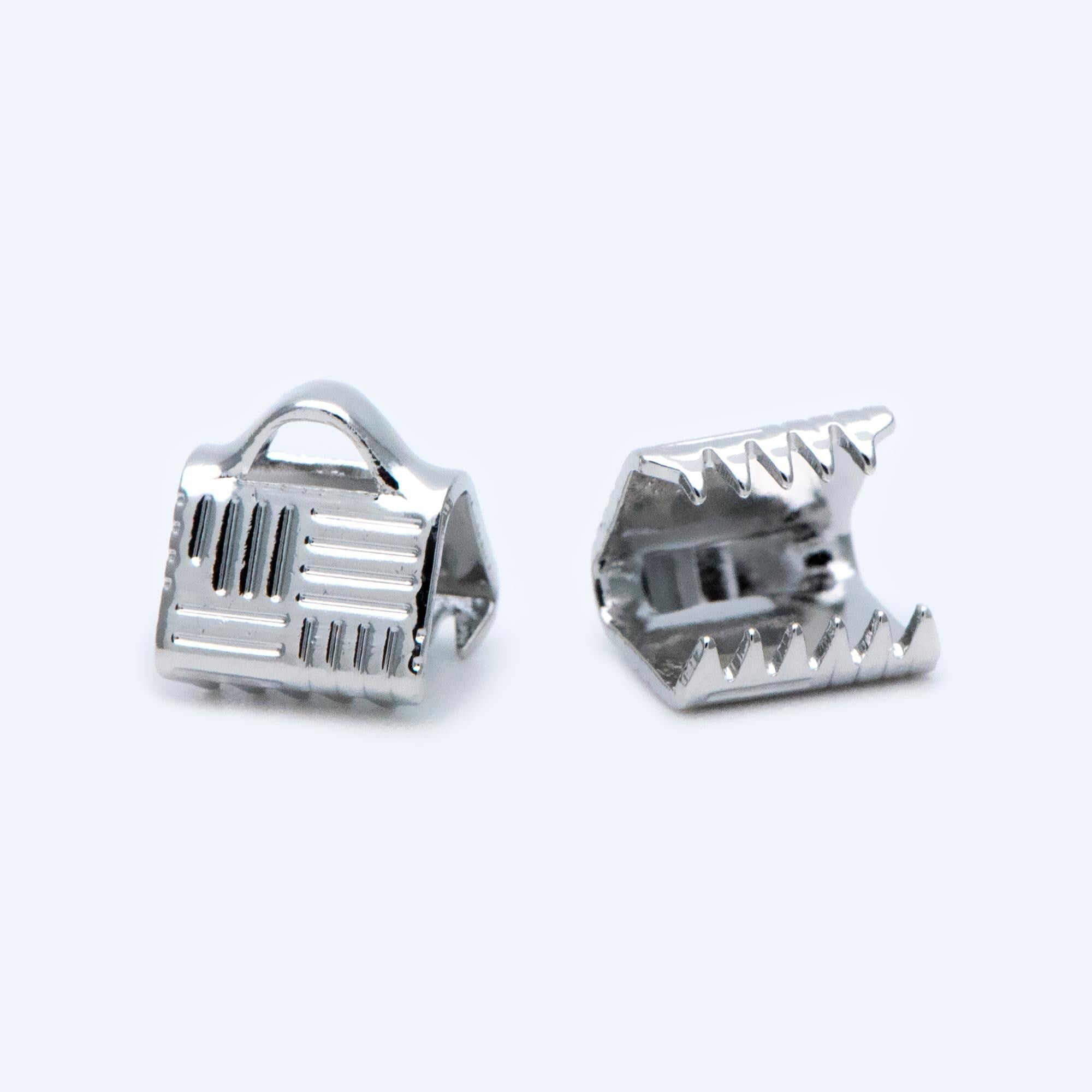 20pcs Gold/ Silver Tone Crimp End Tips, 6mm Wide End Caps, Gold/ Rhodium plated Brass End Connectors (GB-1420)